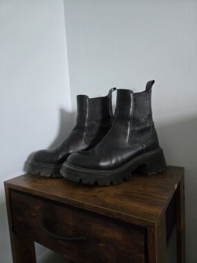 M.Gemi Black Chunky Chelsea Boots Genuine Leather